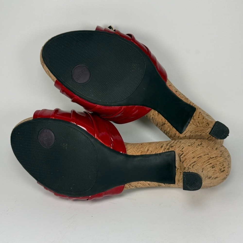 Me Too Women 9 Persil Red Patent Leather Cork Kitten Heel Mule Sandals y2k retro - Picture 6 of 9